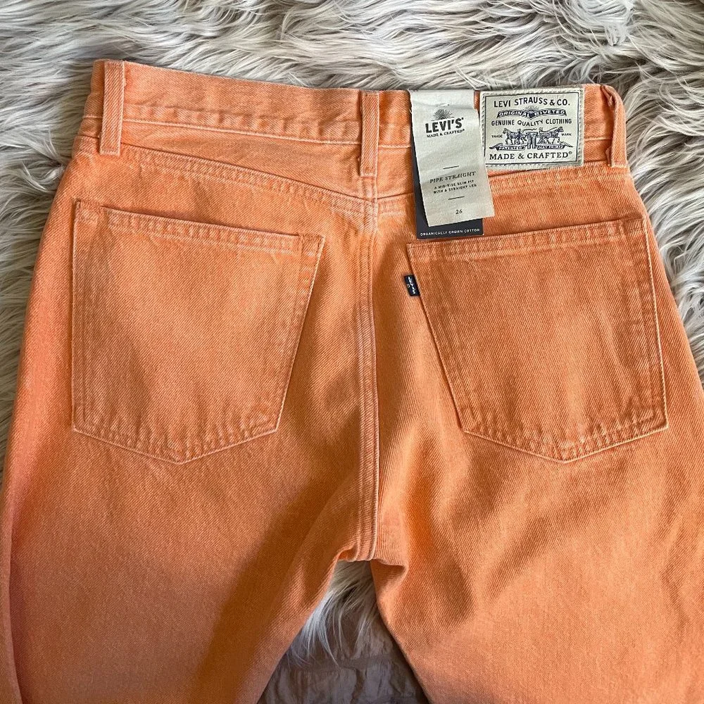 NWT Levi's Pipe Straight Jeans in Sherbet Orange - Picture 4 of 7